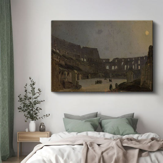 Ippolito Caffi - Colosseum Gece Görünümü Kanvas Tablo
