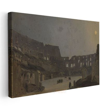 Ippolito Caffi - Colosseum Gece Görünümü Kanvas Tablo