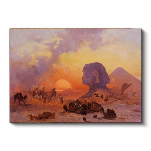 David Roberts - Mısır Sfenksi ve Piramitler Günbatımı Kanvas Tablo