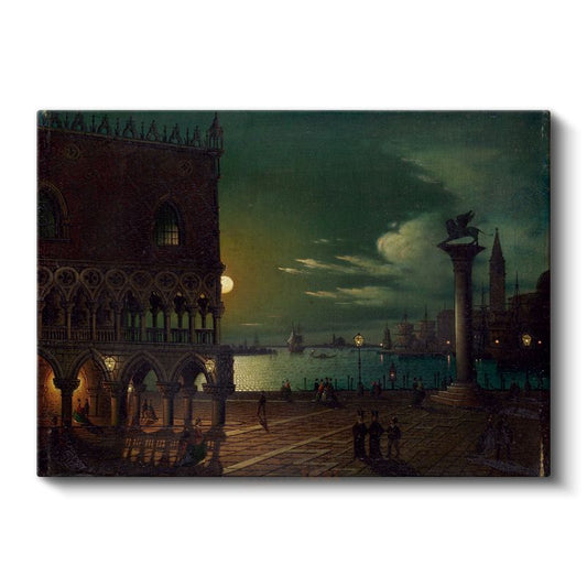 Ippolito Caffi - Venedik San Marco Meydanı Gece Manzarası Kanvas Tablo