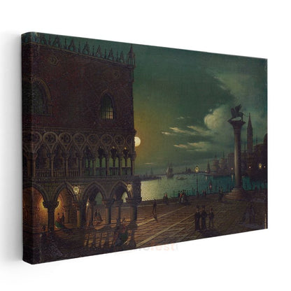 Ippolito Caffi - Venedik San Marco Meydanı Gece Manzarası Kanvas Tablo