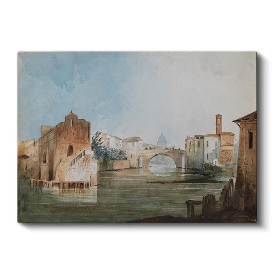 J.M.W. Turner - İtalya Nehir ve Köprü Manzarası Kanvas Tablo