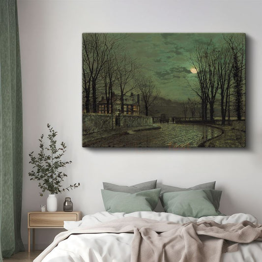 John Atkinson Grimshaw - Ay Işığında Malikane Kanvas Tablo
