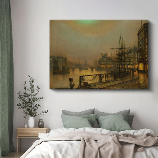 John Atkinson Grimshaw - Limanda Gün Batımı Kanvas Tablo