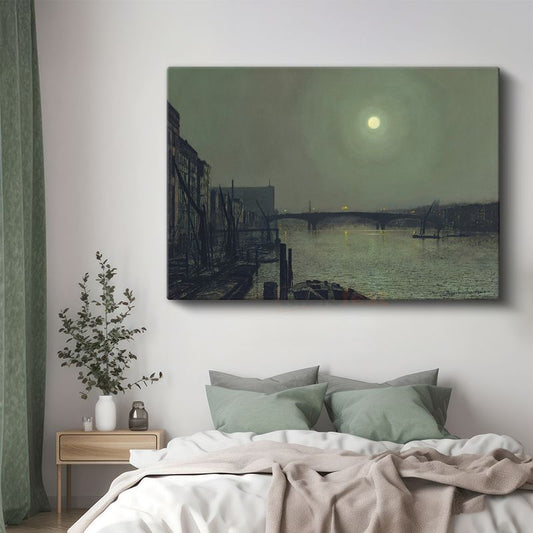 John Atkinson Grimshaw - Ay Işığında Nehir Manzarası Kanvas Tablo
