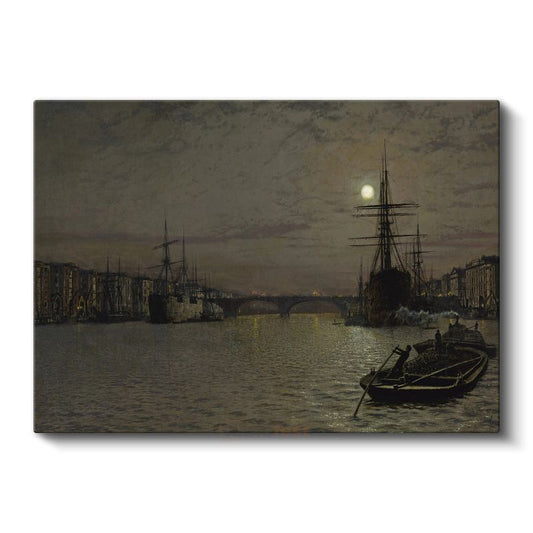 John Atkinson Grimshaw - Ay Işığında Liman Kanvas Tablo