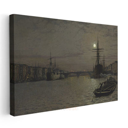 John Atkinson Grimshaw - Ay Işığında Liman Kanvas Tablo