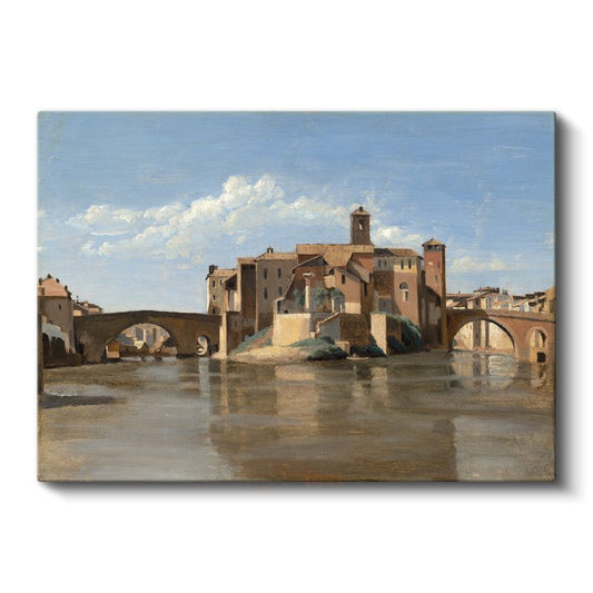 Jean-Baptiste-Camille Corot - Tiber Nehri Manzarası Kanvas Tablo