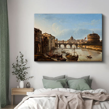 Giovanni Antonio Canal (Canaletto) - Roma Tiber Nehri Manzarası Kanvas Tablo