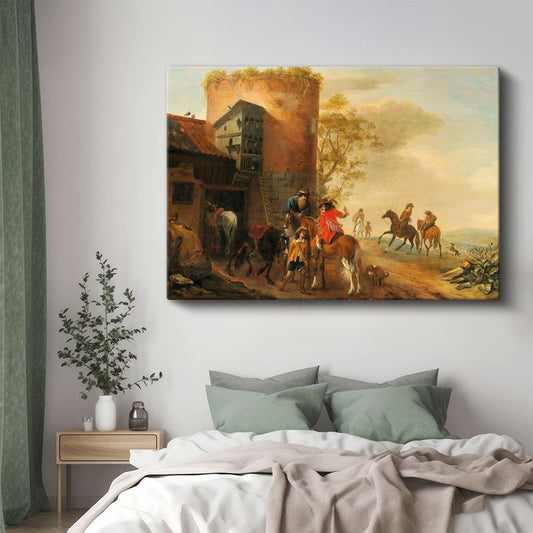 Philips Wouwerman - Kule Önünde Atlılar Kanvas Tablo