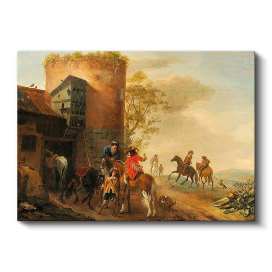 Philips Wouwerman - Kule Önünde Atlılar Kanvas Tablo