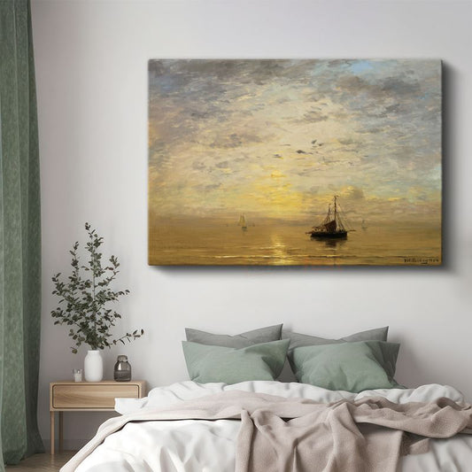 Hendrik Willem Mesdag - Günbatımında Tekneler Kanvas Tablo