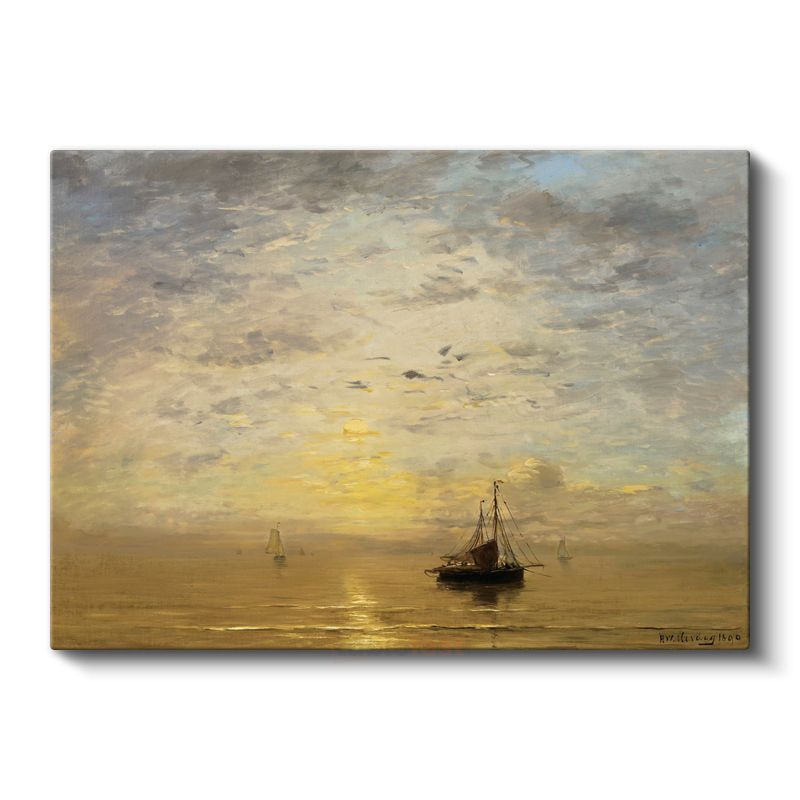 Hendrik Willem Mesdag - Günbatımında Tekneler Kanvas Tablo