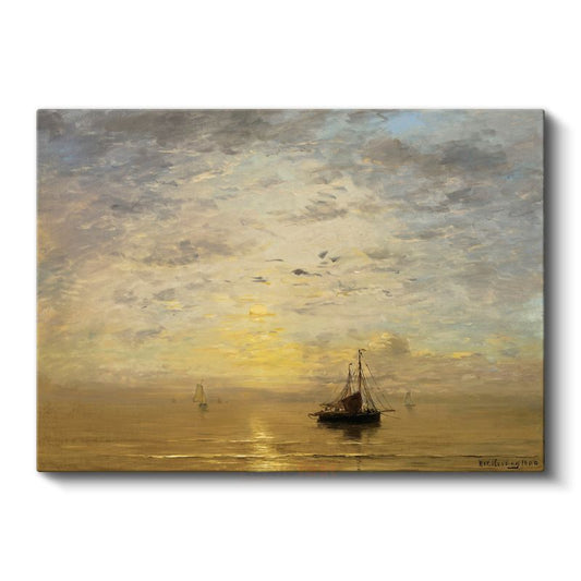 Hendrik Willem Mesdag - Günbatımında Tekneler Kanvas Tablo
