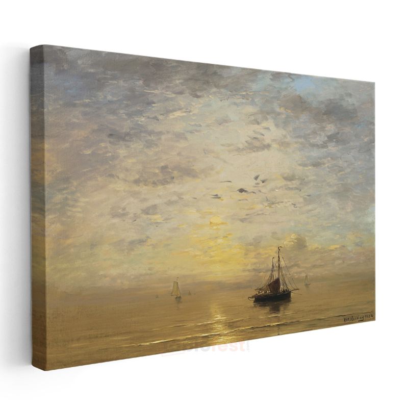 Hendrik Willem Mesdag - Günbatımında Tekneler Kanvas Tablo