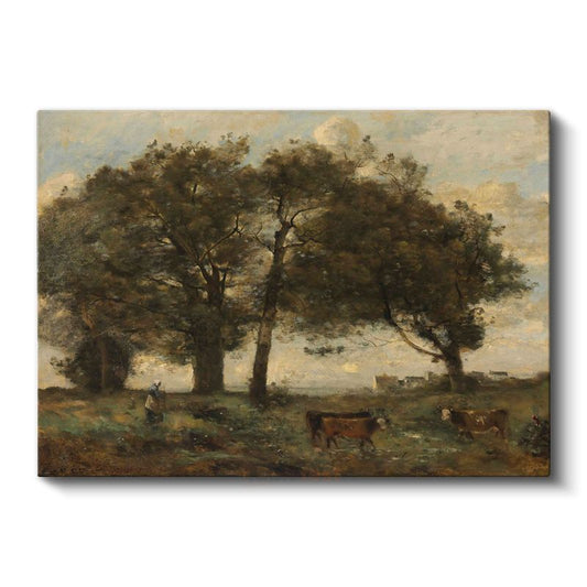 Jean-Baptiste-Camille Corot - Ağaçlar ve Çoban Kanvas Tablo