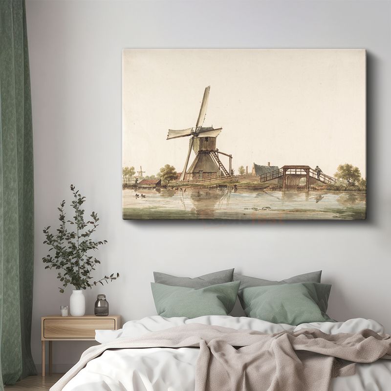 Jan van der Heyden - Hollanda Değirmeni ve Köprü Kanvas Tablo
