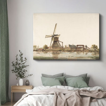 Jan van der Heyden - Hollanda Değirmeni ve Köprü Kanvas Tablo