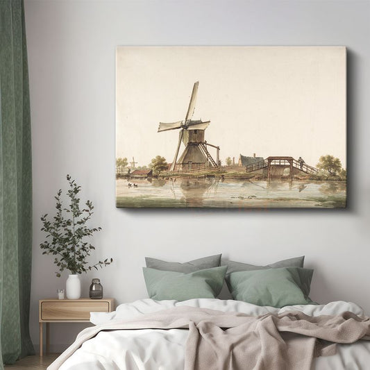 Jan van der Heyden - Hollanda Değirmeni ve Köprü Kanvas Tablo