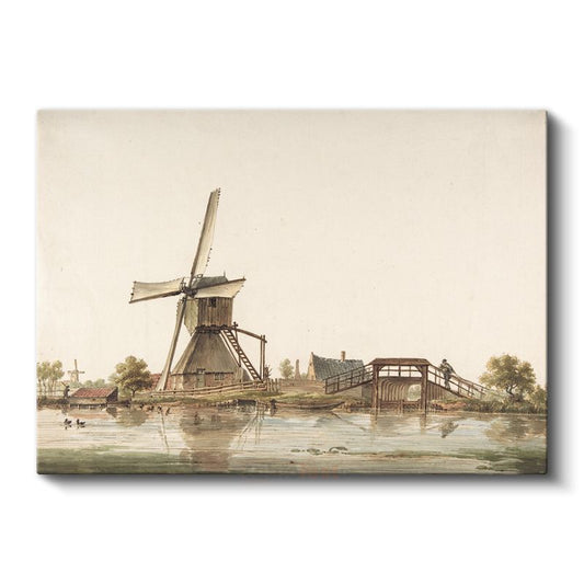 Jan van der Heyden - Hollanda Değirmeni ve Köprü Kanvas Tablo