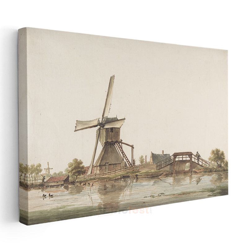 Jan van der Heyden - Hollanda Değirmeni ve Köprü Kanvas Tablo