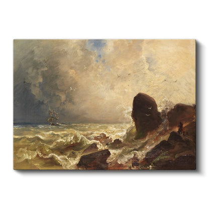 Andreas Achenbach - Fırtınalı Denizde Gemi Kanvas Tablo
