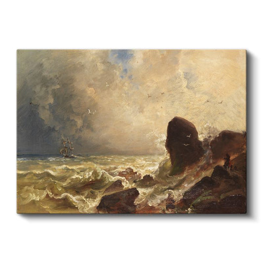Andreas Achenbach - Fırtınalı Denizde Gemi Kanvas Tablo
