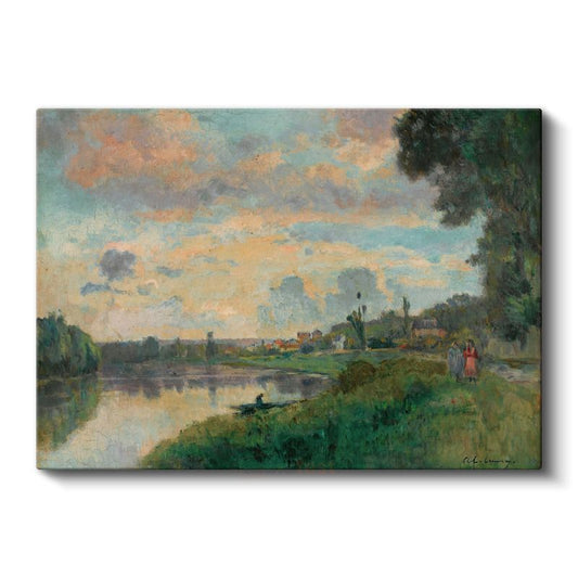 Jean-Baptiste-Camille Corot - Nehir Kıyısında Günbatımı Kanvas Tablo