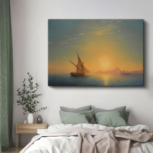 Ivan Aivazovsky - Altın Günbatımında Yelkenliler Kanvas Tablo