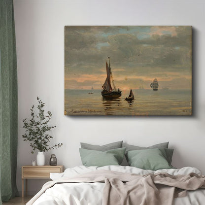Hendrik Willem Mesdag - Gün Batımında Yelkenliler Kanvas Tablo