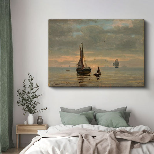 Hendrik Willem Mesdag - Gün Batımında Yelkenliler Kanvas Tablo