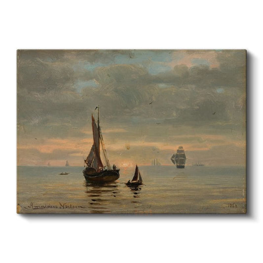 Hendrik Willem Mesdag - Gün Batımında Yelkenliler Kanvas Tablo