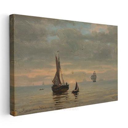 Hendrik Willem Mesdag - Gün Batımında Yelkenliler Kanvas Tablo