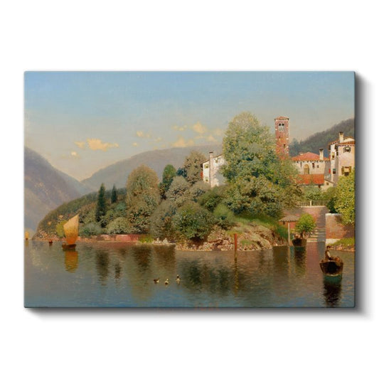 Hermann Ottomar Herzog - İtalyan Göl Manzarası Kanvas Tablo