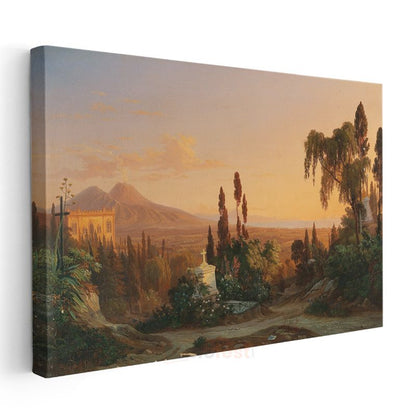Carl Rottmann - Napoli Körfezi Günbatımı Kanvas Tablo