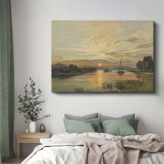 J.M.W. Turner - Gün Batımında Nehir Manzarası Kanvas Tablo