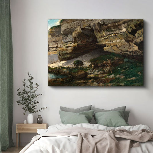 Gustave Courbet - Kayalıklar ve Geyik Kanvas Tablo