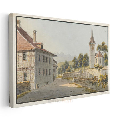 Johann Ludwig Aberli - İsviçre Köyü Kanvas Tablo