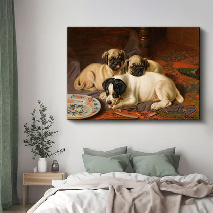 Henrietta Ronner-Knip - Üç Yavru Köpek Kanvas Tablo
