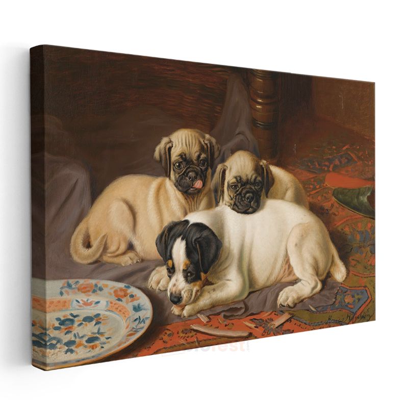 Henrietta Ronner-Knip - Üç Yavru Köpek Kanvas Tablo
