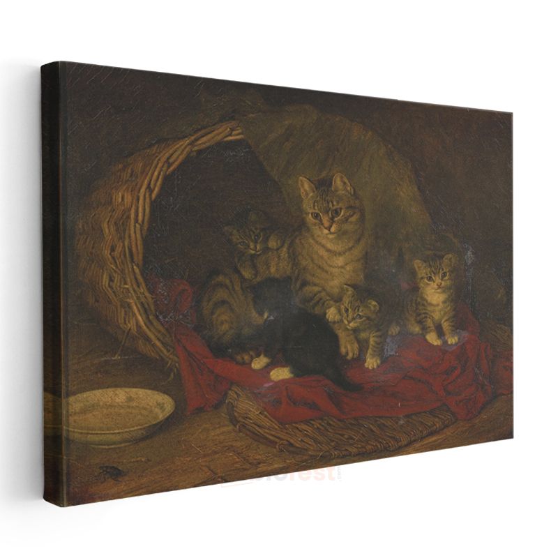 Henriëtte Ronner-Knip - Sepetteki Kediler Kanvas Tablo