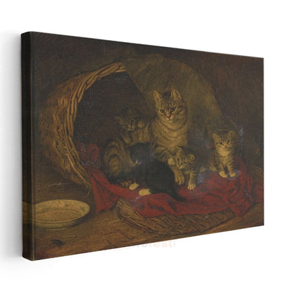 Henriëtte Ronner-Knip - Sepetteki Kediler Kanvas Tablo
