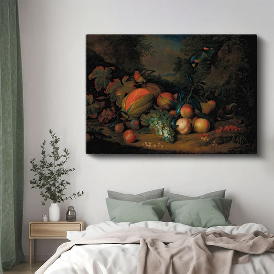 Abraham Brueghel - Egzotik Meyveler ve Kuşlar Kanvas Tablo