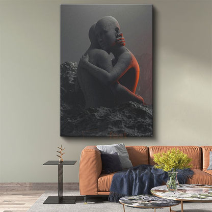 Duygusal Bağ - Minimalist Heykelsi Figür Kompozisyonu Kanvas Tablo