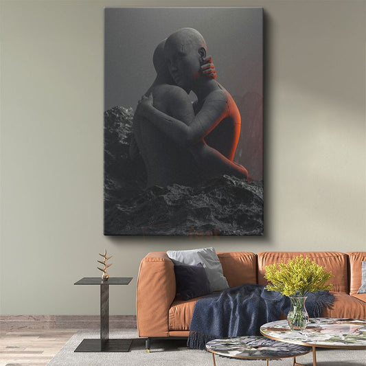 Duygusal Bağ - Minimalist Heykelsi Figür Kompozisyonu Kanvas Tablo