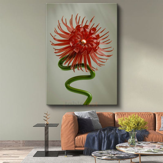 Kırmızı Çiçek - 3D Vektörel Flora Kanvas Tablo