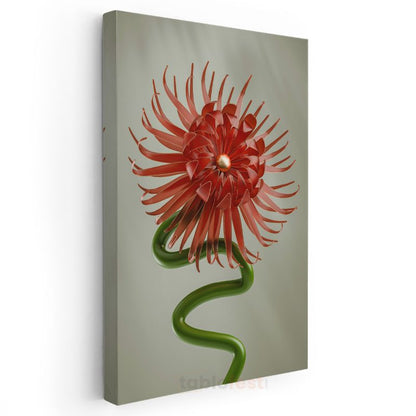Kırmızı Çiçek - 3D Vektörel Flora Kanvas Tablo