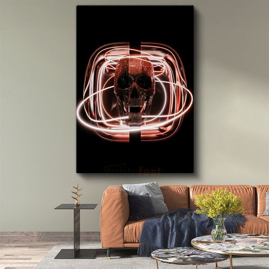 Neon Kafatası - Modern Işık Sanatı Kanvas Tablo