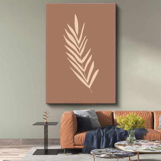 Botanik Siluet - Minimalist Yaprak Deseni Kanvas Tablo