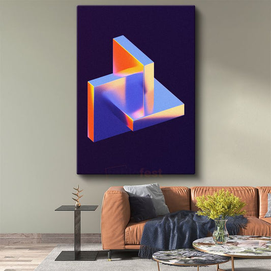 Geometrik Boyutlar - Neon Işıklı 3D Yapı Kanvas Tablo